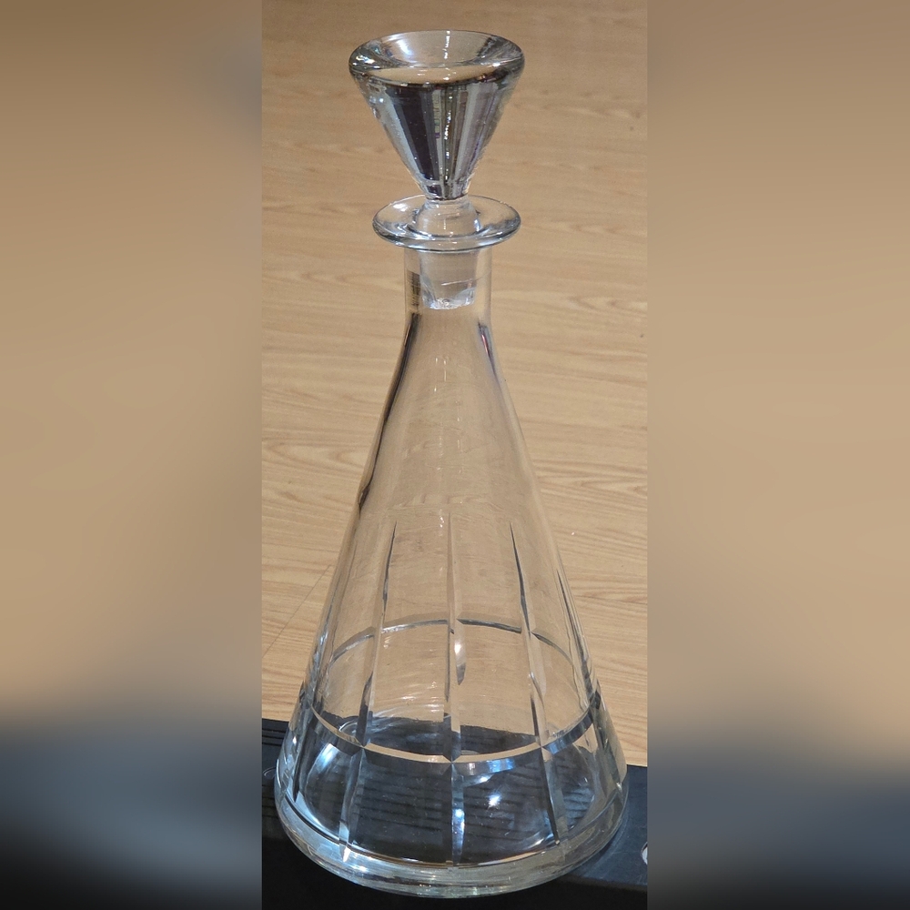 Blown Glass Vintage Crystal Pyramid Decanter with Etched Design